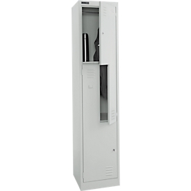 Schäfer Shop Select Vestiaire, 2 compartiments avec tablette supérieure & tringle à vêtements ainsi que 2 casiers, portes en Z, serrure à cylindre, avec socle, L 400 x P 450 x H 1850 mm, acier revêtu par poudre, gris clair/gris clair