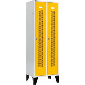 Schäfer Shop Select Vestiaire, à bandes perforées, 2 compartiments, 300 mm, sur pieds, serrure à cylindre, porte jaune colza