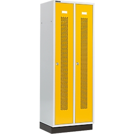 Schäfer Shop Select Vestiaire, à bandes perforées, 2 compartiments, 300 mm, sur socle, serrure à cylindre, porte jaune colza