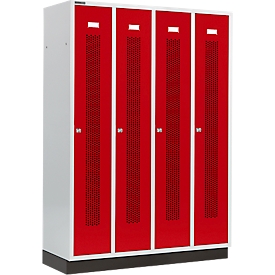 Schäfer Shop Select Vestiaire à bandes perforées, 4 compartiments, sur socle, serrure à cylindre, porte rouge rubis