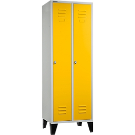 Schäfer Shop Select Vestiaire, avec 2 compartiments, sur pieds, serrure à came batteuse, gris clair/jaune