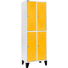 Schäfer Shop Select Vestiaire, avec 2 x 2 compartiments, 300 mm, sur pieds, serrure à came batteuse, porte jaune