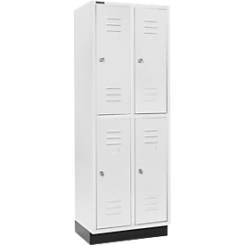 Schäfer Shop Select Vestiaire, avec 2 x 2 compartiments, 300 mm, sur socle, serrure à cylindre, porte gris clair