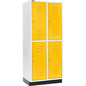 Schäfer Shop Select Vestiaire, avec 2 x 2 compartiments, 400 mm, sur socle, serrure à came batteuse, porte jaune colza