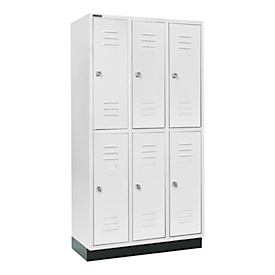 Schäfer Shop Select Vestiaire, avec 3 x 2 compartiments, 300 mm, sur socle, serrure à cylindre, porte gris clair