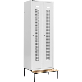 Schäfer Shop Select Vestiaire, avec banc, 2 compartiments, 300 mm, serrure à cylindre, porte gris clair