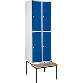 Schäfer Shop Select Vestiaire, avec banc, 2 x 2 compartiments, 300 mm, serrure à cylindre, porte bleu gentiane