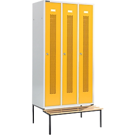 Schäfer Shop Select Vestiaire, avec banc, 3 compartiments, 300 mm, serrure à cylindre, porte jaune colza
