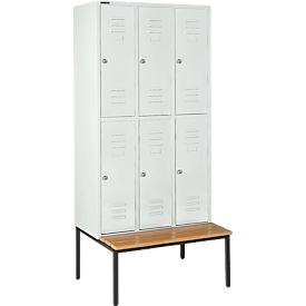 Schäfer Shop Select Vestiaire, avec banc, 3 x 2 compartiments, 300 mm, serrure à cylindre. Porte gris clair