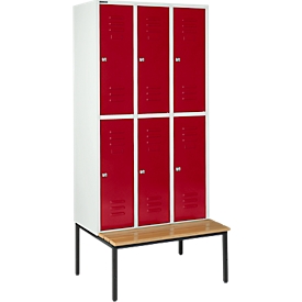 Schäfer Shop Select Vestiaire, avec banc, 3 x 2 compartiments, 300 mm, serrure à cylindre. Porte rouge rubis