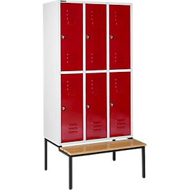 Schäfer Shop Select Vestiaire, avec banc, 3 x 2 compartiments, 400 mm, serrure à came batteuse, porte rouge rubis