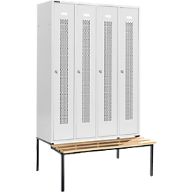 Schäfer Shop Select Vestiaire, avec banc, 4 compartiments, 300 mm, serrure à cylindre, porte gris clair