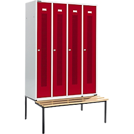 Schäfer Shop Select Vestiaire, avec banc, 4 compartiments, 300 mm, serrure à cylindre, porte rouge rubis