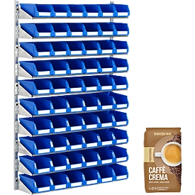 Schäfer Shop Select Wandregal 10VK, L1000×B640 mm, 10 Böden, 60 Kästen LF 211 blau, gratis Eduscho Professionale Caffè Crema 1 kg