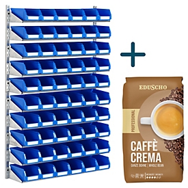 Schäfer Shop Select Wandregal 10VK, L1000×B640 mm, 10 Böden, 60 Kästen LF 211 blau, gratis Eduscho Professionale Caffè Crema 1 kg