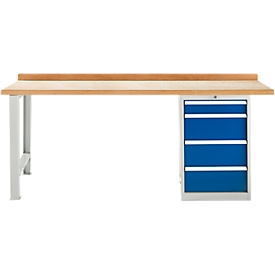 Schäfer Shop Select Werkbank, 4 Schübe, Grundeinheit, B 2000 mm, lichtgrau RAL 7035/enzianblau RAL  5010 