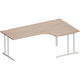 Schäfer Shop Select Winkelschreibtisch COMBITEC, 90° Winkel rechts, C-Fuss, B 2000 x T 1200/800 x H 677-817 mm, Eiche/weissalu