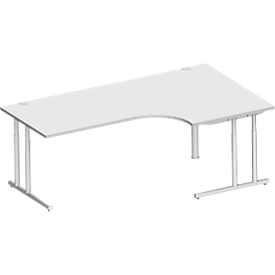 Schäfer Shop Select Winkelschreibtisch COMBITEC, 90° Winkel rechts, C-Fuss, B 2000 x T 1200/800 x H 677-817 mm, lichtgrau/weissalu