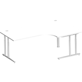 Schäfer Shop Select Winkelschreibtisch COMBITEC, 90° Winkel rechts, C-Fuß, B 2000 x T 1200/800 x H 677-817 mm, weiß/weißalu