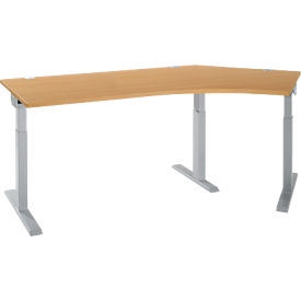 Schäfer Shop Select Winkelschreibtisch ERGO-T 2.0, 135° Winkel, Ansatz rechts, T-Fuß, B 2165 x T 800 x H 675-895 mm, Buche/weißalu 