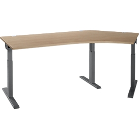 Schäfer Shop Select Winkelschreibtisch ERGO-T 2.0, 135° Winkel, Ansatz rechts, T-Fuß, B 2165 x T 800 x H 675-895 mm, Eiche/anthrazit