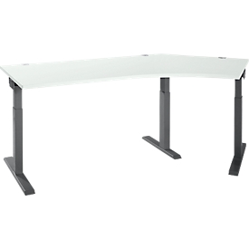 Schäfer Shop Select Winkelschreibtisch  ERGO-T 2.0, 135° Winkel, Ansatz rechts, T-Fuss, B 2165 x T 800 x H 675-895 mm, lichtgrau/anthrazit 