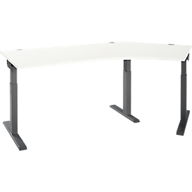Schäfer Shop Select Winkelschreibtisch ERGO-T 2.0, 135° Winkel, Ansatz rechts, T-Fuß, B 2165 x T 800 x H 675-895 mm, weiß/anthrazit