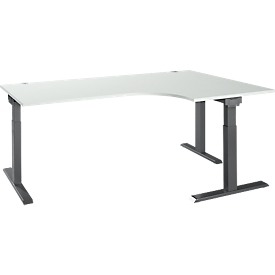 Schäfer Shop Select Winkelschreibtisch ERGO-T 2.0, 90° Winkel, Ansatz rechts, T-Fuß, B 2000 x T 1200/800 x H 675-895 mm, lichtgrau/anthrazit