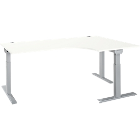 Schäfer Shop Select Winkelschreibtisch ERGO-T 2.0, 90° Winkel, Ansatz rechts, T-Fuß, B 2000 x T 1200/800 x H 675-895 mm, weiß/weißalu