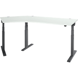 Schäfer Shop Select Winkelschreibtisch ERGO-T 2.0, elektrisch höhenverstellbar, 135° Winkel links, T-Fuß, B 2000 mm, lichtgrau/anthrazit