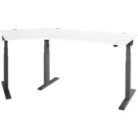 Schäfer Shop Select Winkelschreibtisch ERGO-T 2.0, elektrisch höhenverstellbar, 135° Winkel links, T-Fuß, B 2185 mm, weiß/anthrazit