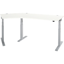 Schäfer Shop Select Winkelschreibtisch ERGO-T 2.0, elektrisch höhenverstellbar, 135° Winkel links, T-Fuß, B 2185 mm, weiß/weißalu