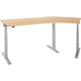 Schäfer Shop Select Winkelschreibtisch ERGO-T 2.0, elektrisch höhenverstellbar, 135° Winkel rechts, T-Fuß, B 2185 mm, Ahorn/weißalu