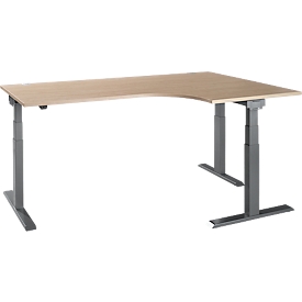 Schäfer Shop Select Winkelschreibtisch ERGO-T 2.0, elektrisch höhenverstellbar, 90° Winkel rechts, T-Fuss, B 2000 mm, Eiche-Dekor/anthrazit