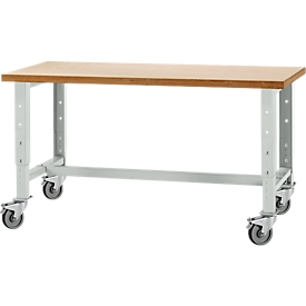 Schäfer Shop Select workbench, mobile, height adjustable, W 1500 x D 700 x H 676-888 mm, light grey RAL 7035
