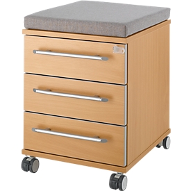 Schäfer Shop Select Zitkussen voor verrijdbare ladeblokken Moxxo IQ 333, B 450 x D 400 x H 4 mm, grijze stof + wielen voor zware belasting, tot 100 kg, vast te zetten
