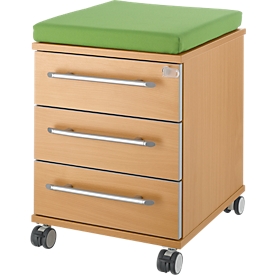Schäfer Shop  Select Zitkussen voor verrijdbare ladeblokken Moxxo IQ 333, B 450 x D 400 x H 4 mm, groene stof + wielen voor zware belasting, tot 100 kg, vast te zetten