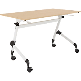 Schäfer Shop Table pliante Select avec roulettes, rectangulaire, tube carré, L 1200 x P 600 x H 720 mm, érable/blanc