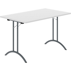 Schäfer Shop Table pliante Select, rectangulaire, piétement en double T, ferrure spéciale de pliage & compensation au sol, L 1200 x P 700 x H 720 mm, gris clair/anthracite