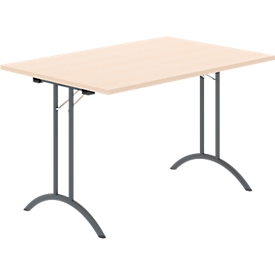 Schäfer Shop Table pliante Select, rectangulaire, piétement en double T, ferrure spéciale de pliage &amp; compensation au sol, L 1200 x P 800 x H 720 mm, décor érable/anthracite