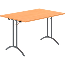 Schäfer Shop Table pliante Select, rectangulaire, piétement en double T, ferrure spéciale de pliage &amp; compensation au sol, L 1200 x P 800 x H 720 mm, décor hêtre/anthracite