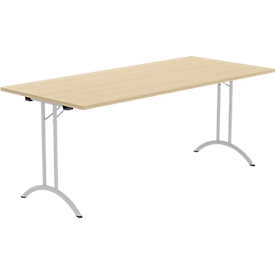 Schäfer Shop Table pliante Select, rectangulaire, piétement en double T, ferrure spéciale de pliage &amp; compensation au sol, L 1800 x P 800 x H 720 mm, décor érable/argent alu