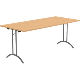 Schäfer Shop Table pliante Select, rectangulaire, piétement en double T, ferrure spéciale de pliage &amp; compensation au sol, L 1800 x P 800 x H 720 mm, décor hêtre/anthracite