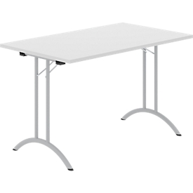 Schäfer Shop Table pliante Select, rectangulaire, piétement en double T, ferrure spéciale de pliage &amp; compensation du sol, L 1200 x P 700 x H 720 mm, gris clair/argenté