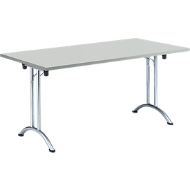 Schäfer Shop Table pliante Select, rectangulaire, piétement en T, L 1600 x P 700 x H 737 mm, résistante aux désinfectants, gris clair/chrome