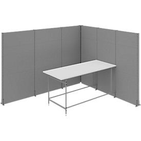 Schallschutz Stellwand System Otto Kind Meeting Point, 6 x 1-seitige Akustikwände & 1 Tisch mit B 2500 mm, Gesamtmaße B 3630 x T 3130 x H 2500 mm