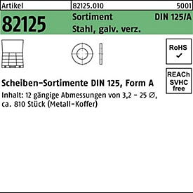 Scheibensortiment DIN 125, 810-teilig, Stahl galvanisch verzinkt, Form A, REYHER-Artikel 82125