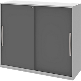 Schiebetür-Anbauschrank BARI, 4 Böden, Schloss, Mitteltrennwand, B 1200 x T 430 x H 1117 mm, hellgrau/anthrazit