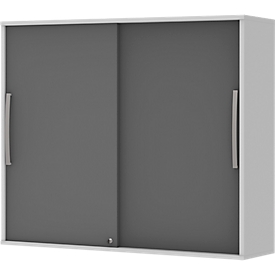 Schiebetür-Aufbauschrank BARI, 4 Böden, Schloss, Mitteltrennwand, B 1200 x T 430 x H 1057 mm, hellgrau/anthrazit