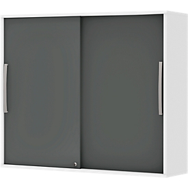Schiebetür-Aufbauschrank BARI, 4 Böden, Schloss, Mitteltrennwand, B 1200 x T 430 x H 1057 mm, weiß/anthrazit